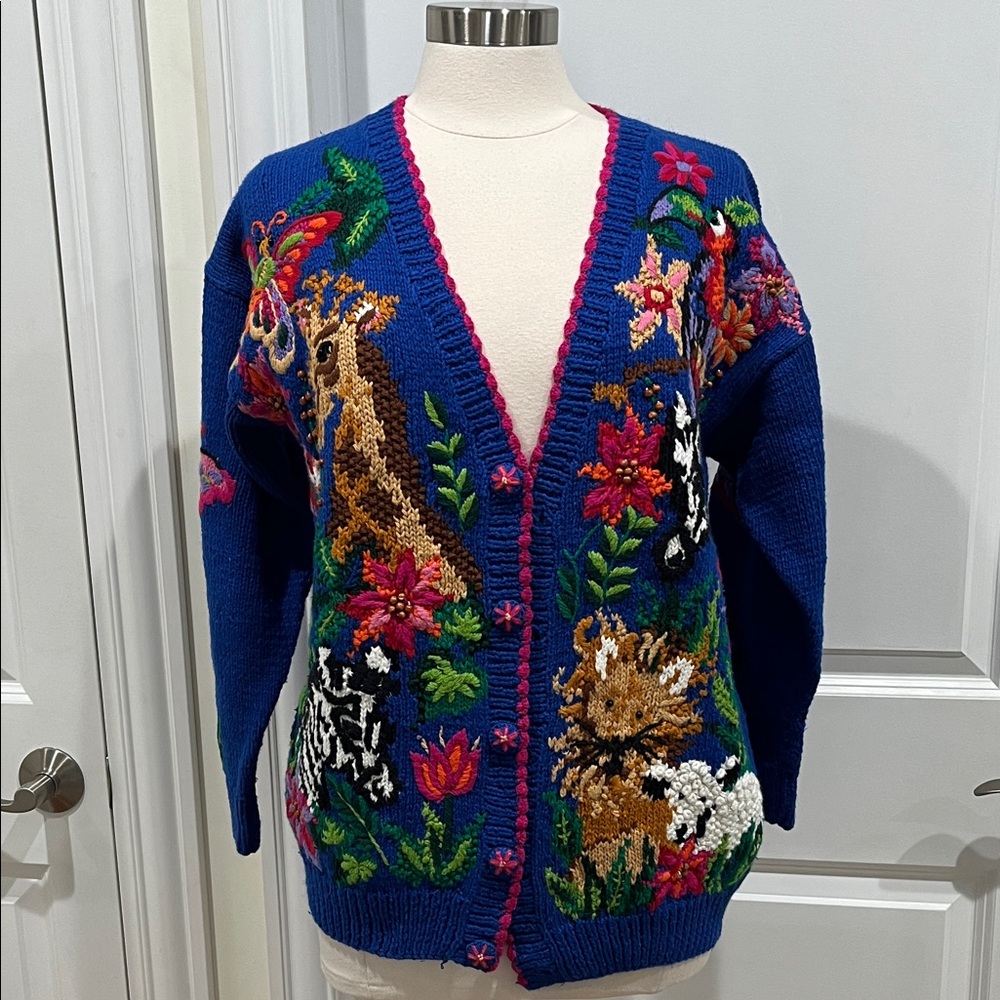 BellePointe Cardigan Vintage Zoo‎ Animals Butterfly Flowers Colorful Size Medium